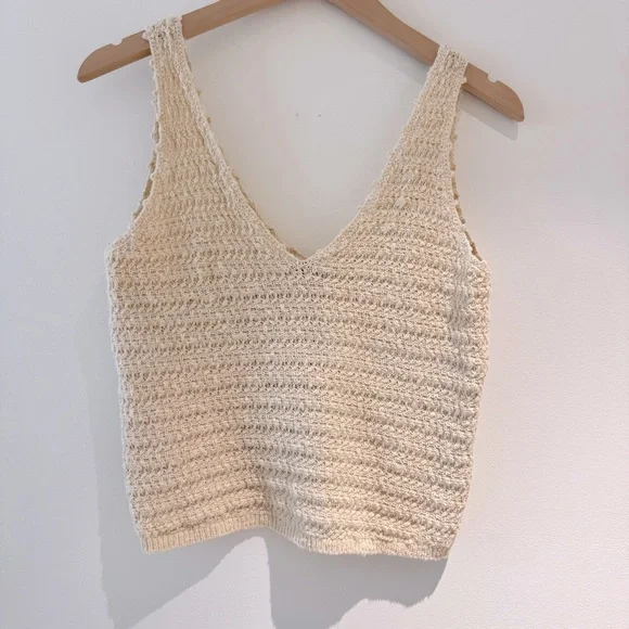 Rails Cotton Crochet Knit Tank Top- Oat - Picture 5 of 15